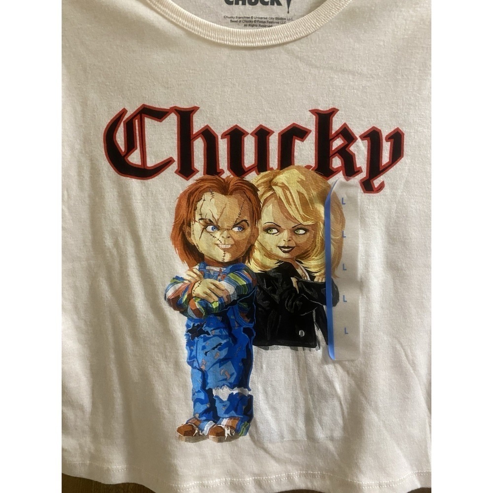 BRIDE OF CHUCKY Official Women's Horror Movie Baby Doll Crop Top T-Shirt L NEW - Picture 3 of 9